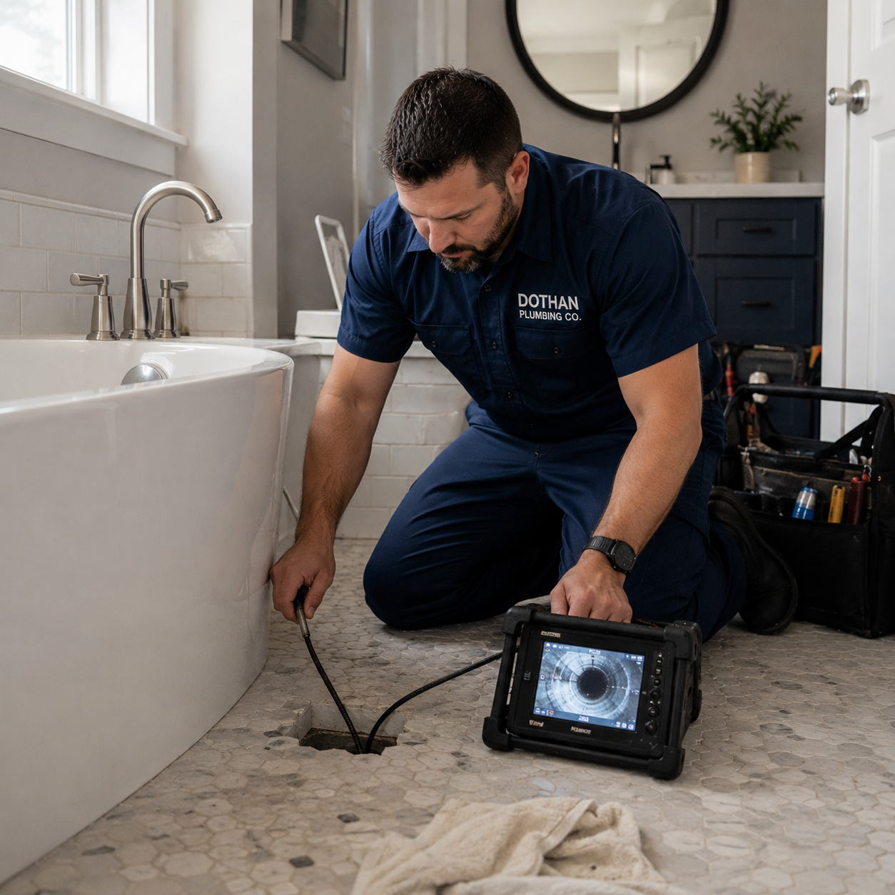 Licensed Dothan plumber inspecting pipes for leaks and repairs