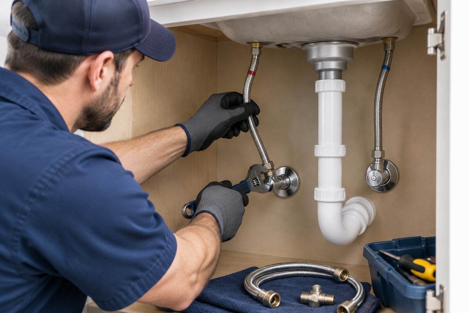 Shutoff valve and supply line replacement under sink