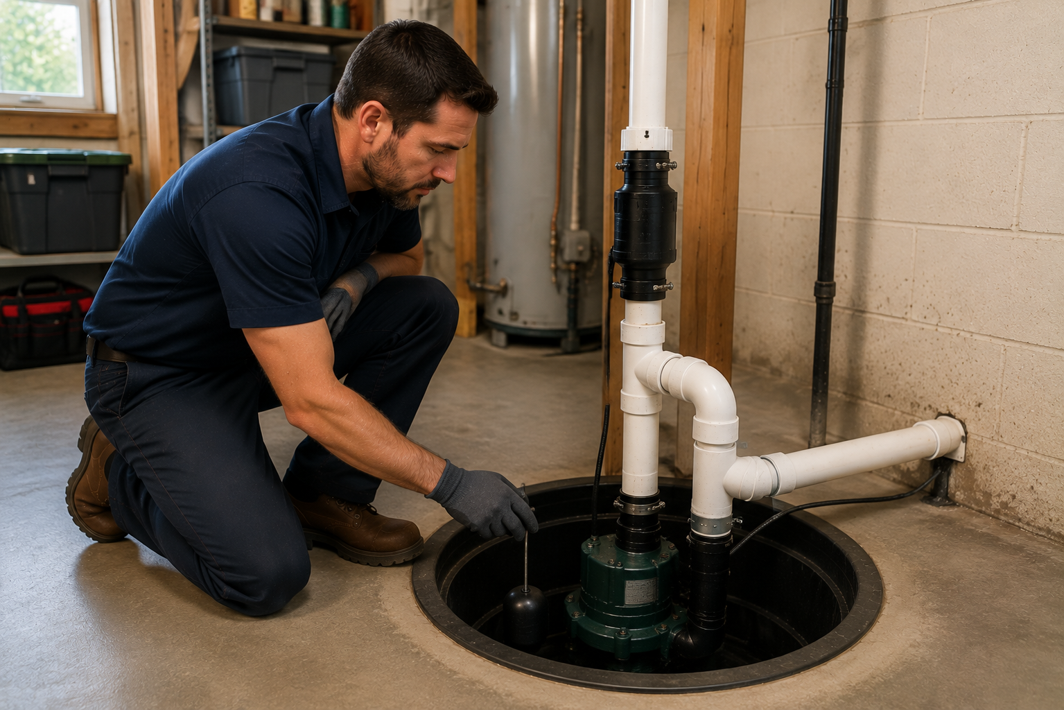 Sump pump float switch and check valve inspection